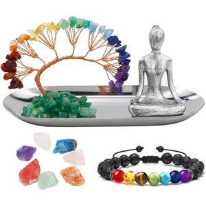 Meditation Accessories,Zen Spiritual Decor, 7 Chakra Crystal Tree Healing Stones